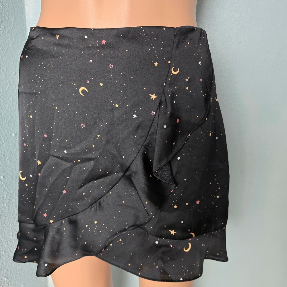 Honey Punch Celestial Moon Star Ruffle Faux Wrap Mini Skirt S NWT Whimsigoth